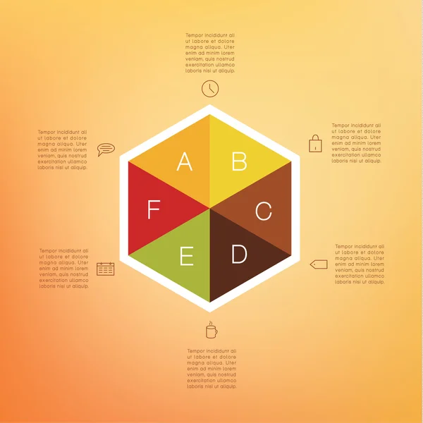 Vector șablon hexagonal colorat. Hexagon colorat - șase tigaie — Vector de stoc