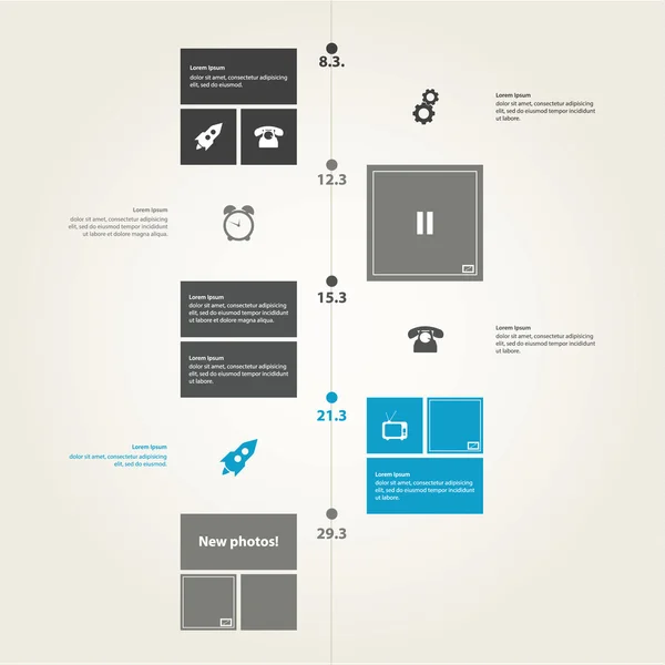 Modello di timeline vettoriale. Moderno design piatto in colori alla moda. S — Vettoriale Stock