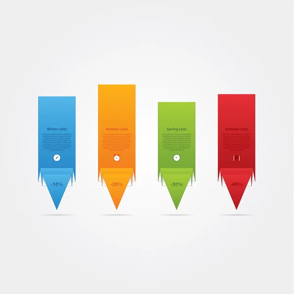 Modello di carta piegata. Quattro frecce, puntatori in diversi colori — Vettoriale Stock