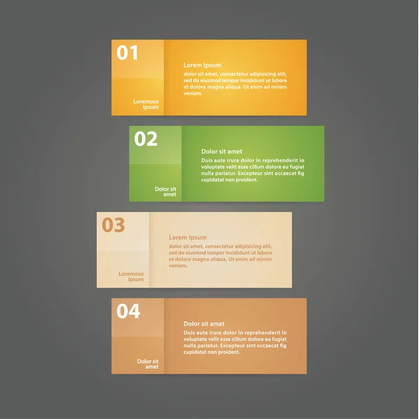 Vector: cuatro tarjetas sólidas con espacio para tu contenido. Cuatro pasos — Archivo Imágenes Vectoriales