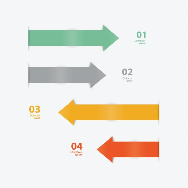 Modello a quattro frecce vettoriali. Coloratamente frecce con posto per yo — Vettoriale Stock