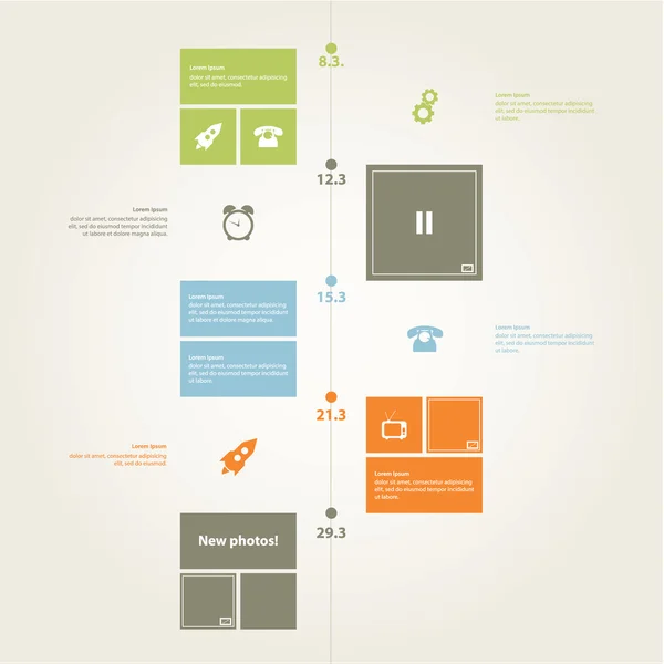 Modello di timeline vettoriale. Moderno design piatto in colori alla moda. S — Vettoriale Stock