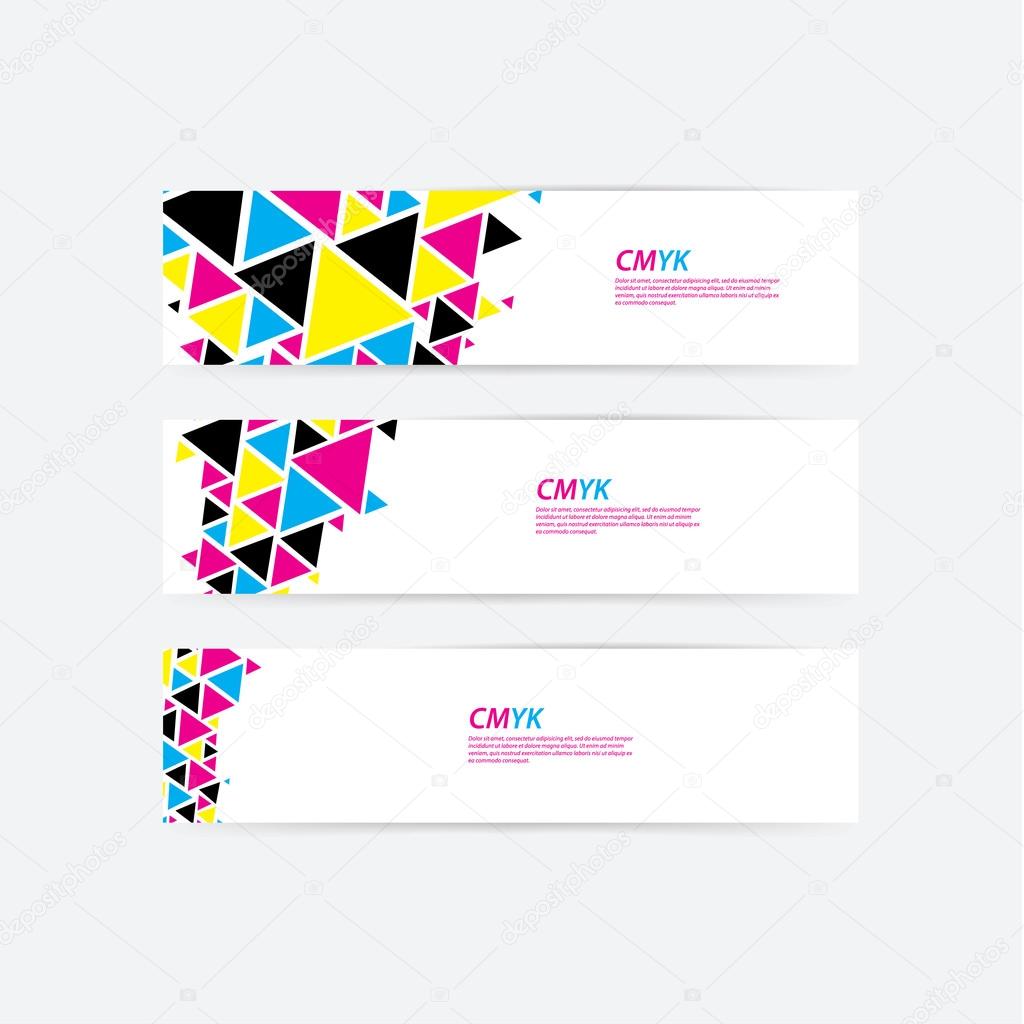 CMYK color profile. Abstract triangle flow - twister in cmyk col