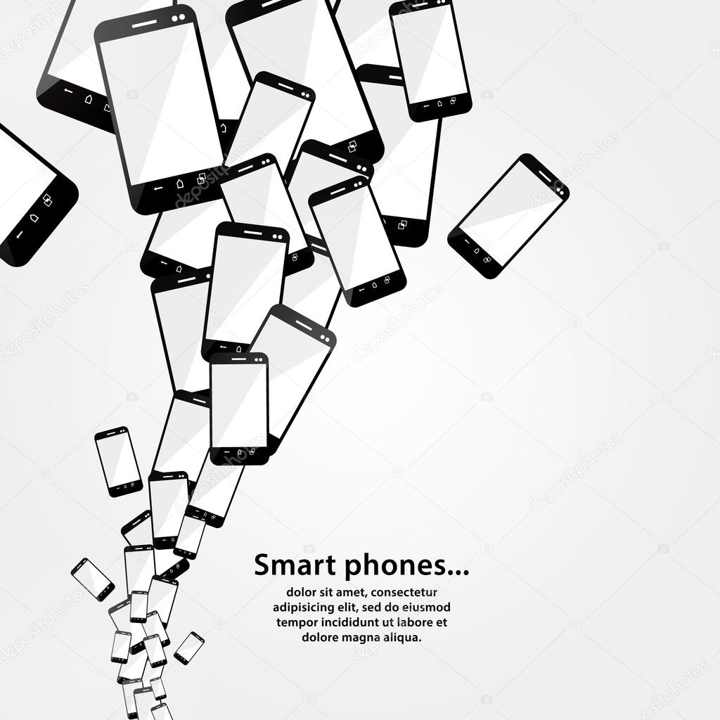 Vector smart phone flow. Modern technology. Heap of mobile phone