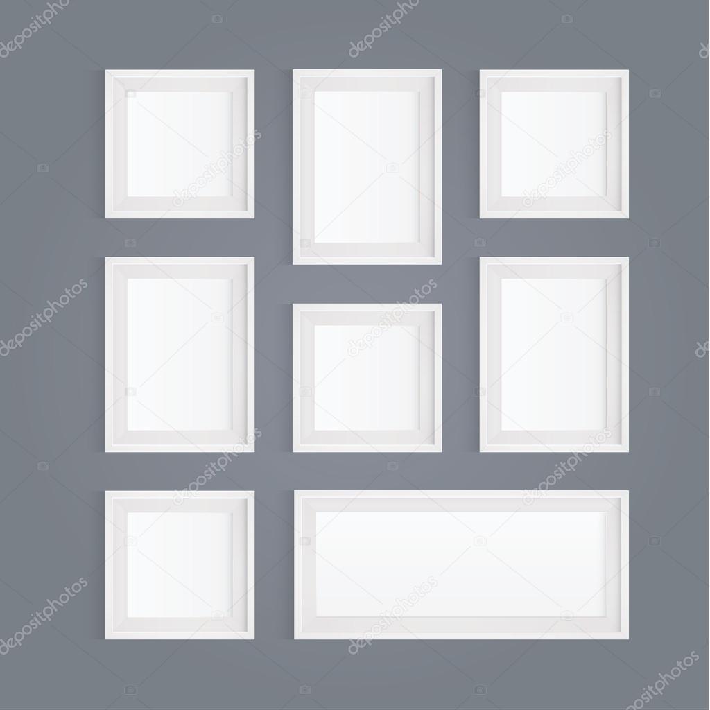 Vector frames. Pack of white picture frames - square composition.