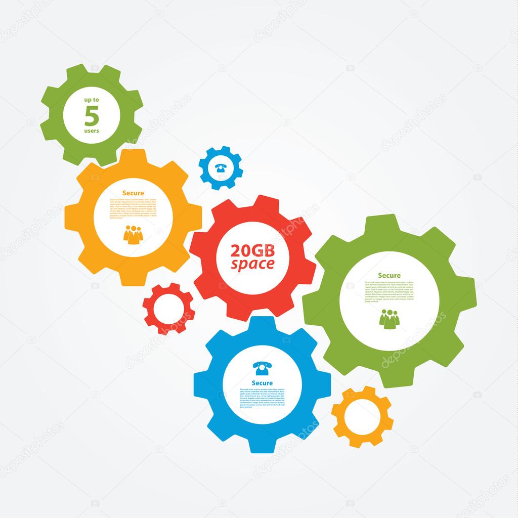 Vector cogwheel template. Cogwheel connection, teamwork.