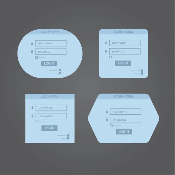 Four vector login forms. Basic login forms. Atractive shapes and — Stock Vector