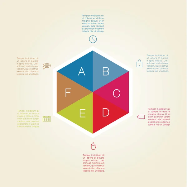 Vector șablon hexagonal colorat. Hexagon colorat - șase tigaie — Vector de stoc