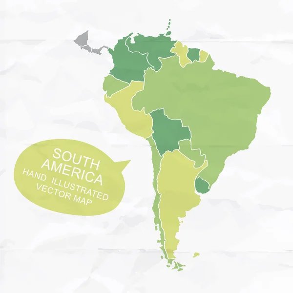 Vector colorido mano ilustrado mapa de América del Sur . — Vector de stock