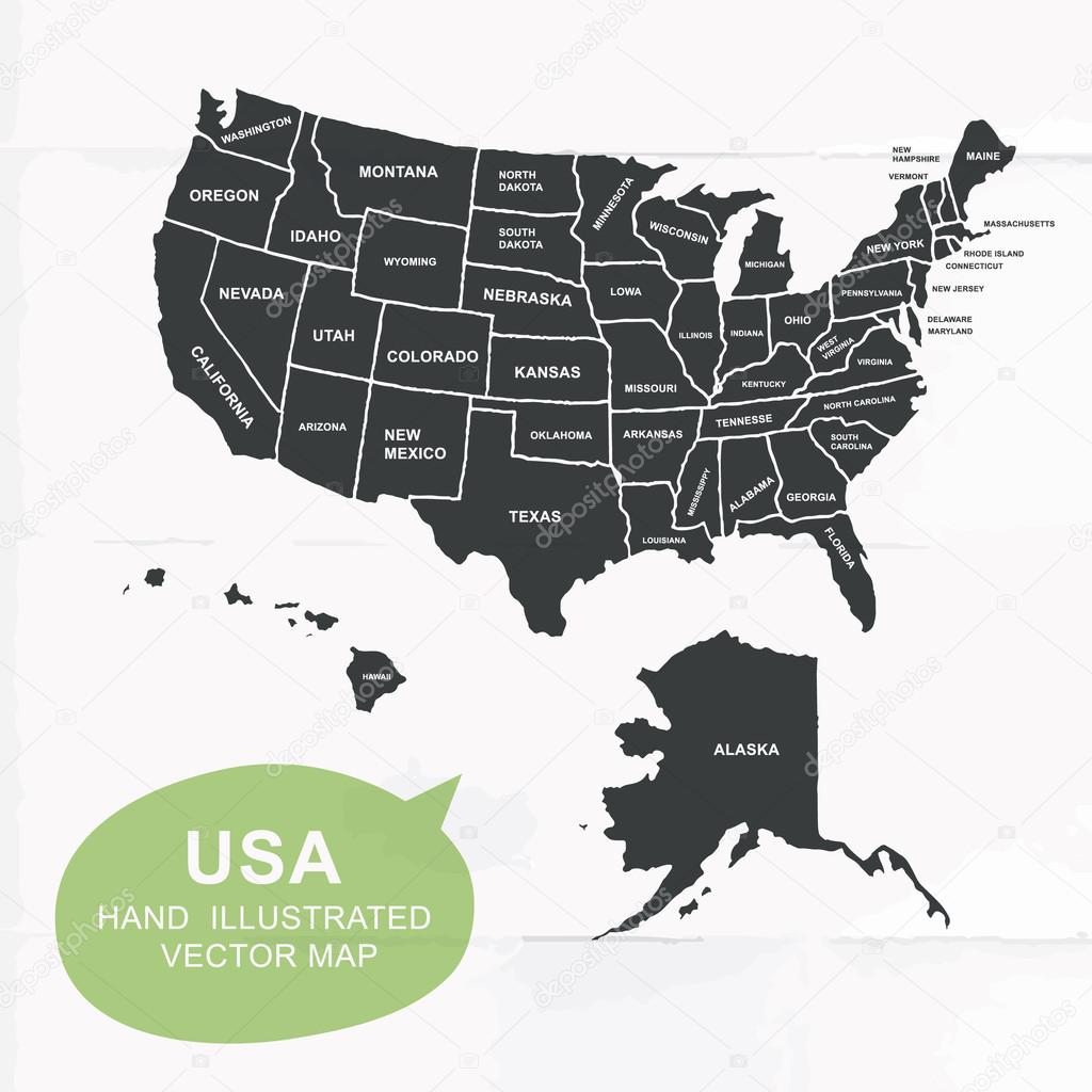 Hand illustrated vector map of United States.