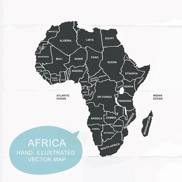 Mappa vettoriale illustrata a mano dell'Africa . — Vettoriale Stock