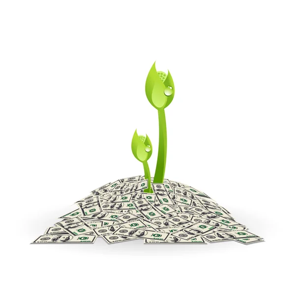 Plant in stapel geld — Stockvector