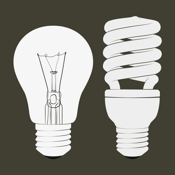 Glühende und fluoreszierende Energiesparlampen — Stockvektor