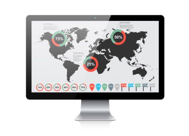 World map infographic on screen device