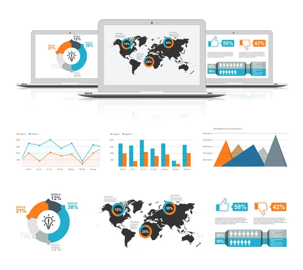 Infographic elements with three notebook devices — Stock Vector