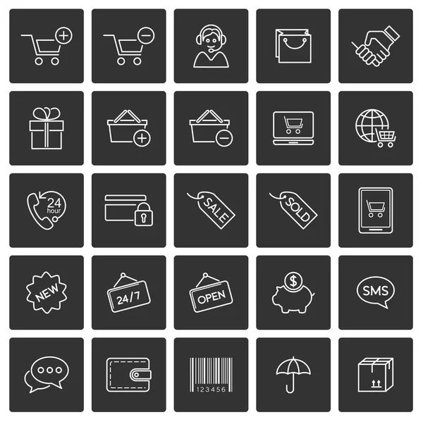 Winkelen en e-commerce pictogrammen instellen — Stockvector