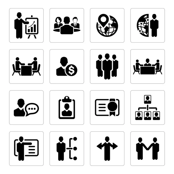 Iconos de gestión empresarial y recursos humanos — Vector de stock