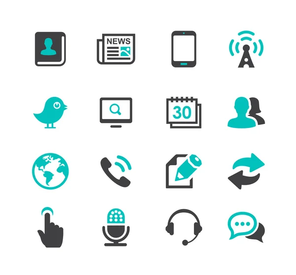 Media e icone di comunicazione impostato grigio scuro e blu serie — Vettoriale Stock