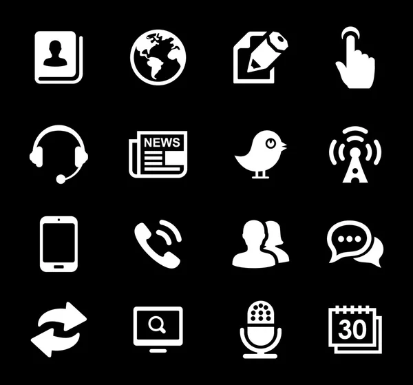 Mídia e ícones de comunicação conjunto série branca — Vetor de Stock
