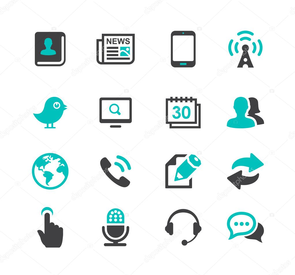 Media and Communication icons set dark gray and blue series