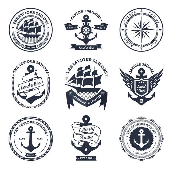 Set Of Vintage Retro Nautical Badges And Labels