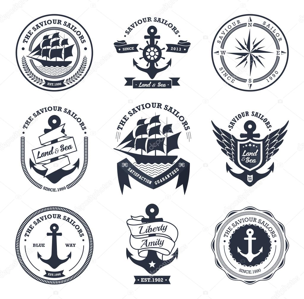 Set Of Vintage Retro Nautical Badges And Labels in Illustration Vector
