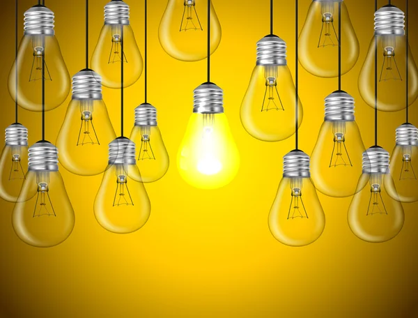 Fikir kavramı ile Işık Ampüller — Stok Vektör
