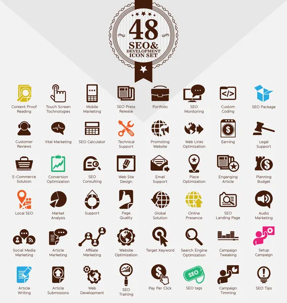 SEO ET DÉVELOPPEMENT ICON SET — Image vectorielle