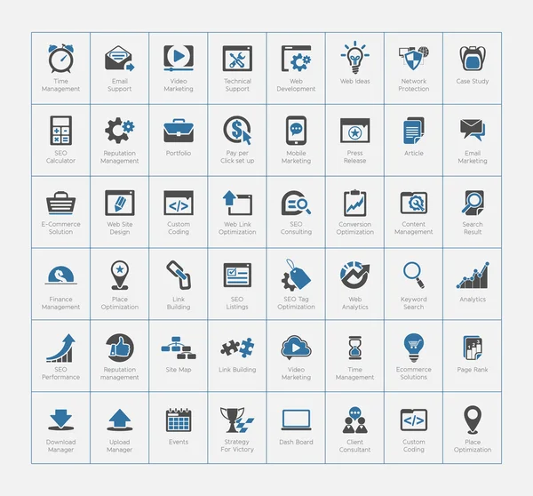 SEO en ontwikkeling pictogrammenset — Stockvector