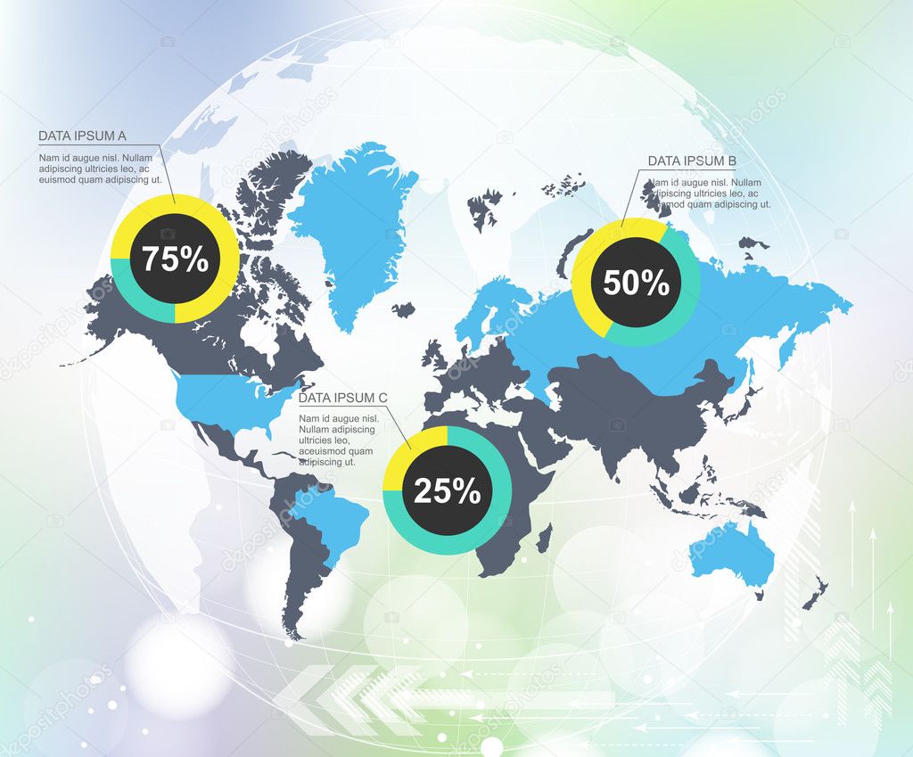 Modern world map infographic with abstract world background