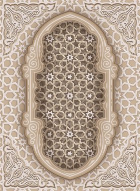 Ramazan için Arapça kaligrafi tasarımı, İslami oryantal model arka planına sahip lüks 3d arkaplan.