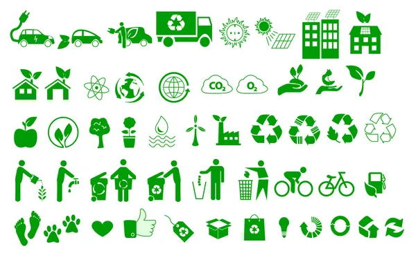 Ecología, medio ambiente, reciclar iconos letreros conjunto — Vector de stock