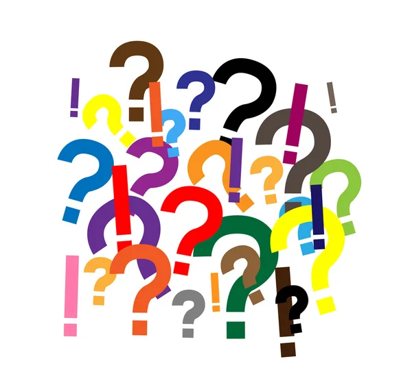 A lot of question and exclamation marks, questions and answers — Stock Vector