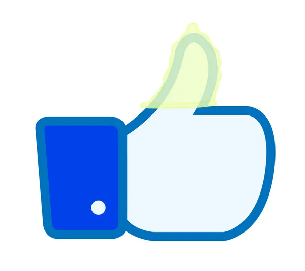 Facebook como pulgares hacia arriba botón con ilustración de vector de preservativo — Vector de stock