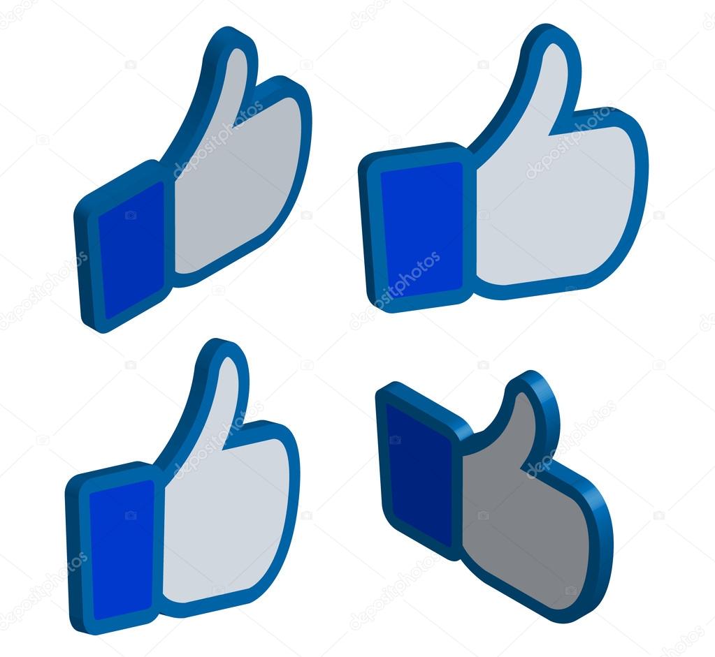Facebook like thumbs up button 3d set vector illustration