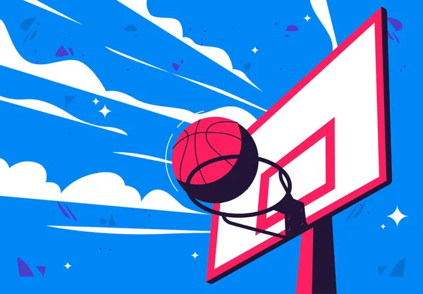 Vector Illustration Basketball Basketball Ring Sky Background Clouds Stock Vector