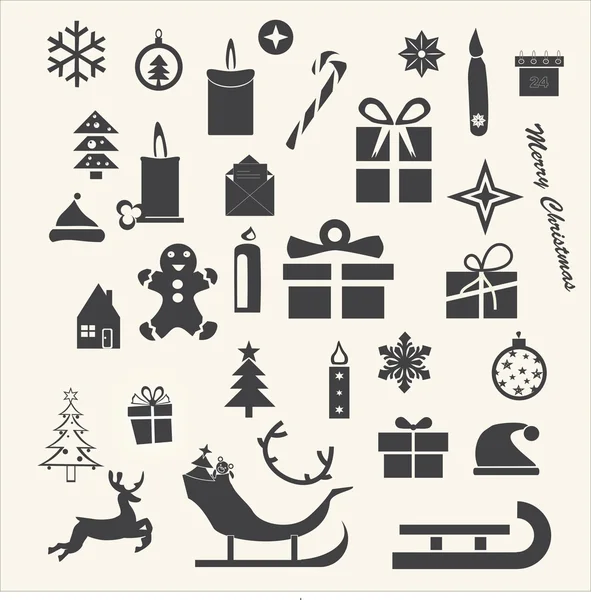 Jul och vinter ikoner collection - vektor silhuett Stockvektor