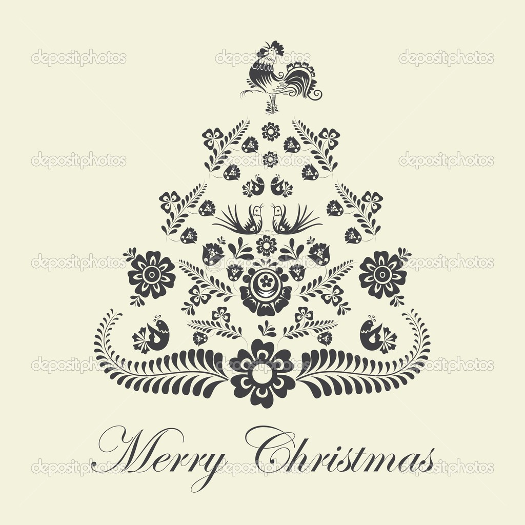 Stylized design Christmas tree with Czech and moravien ornaments