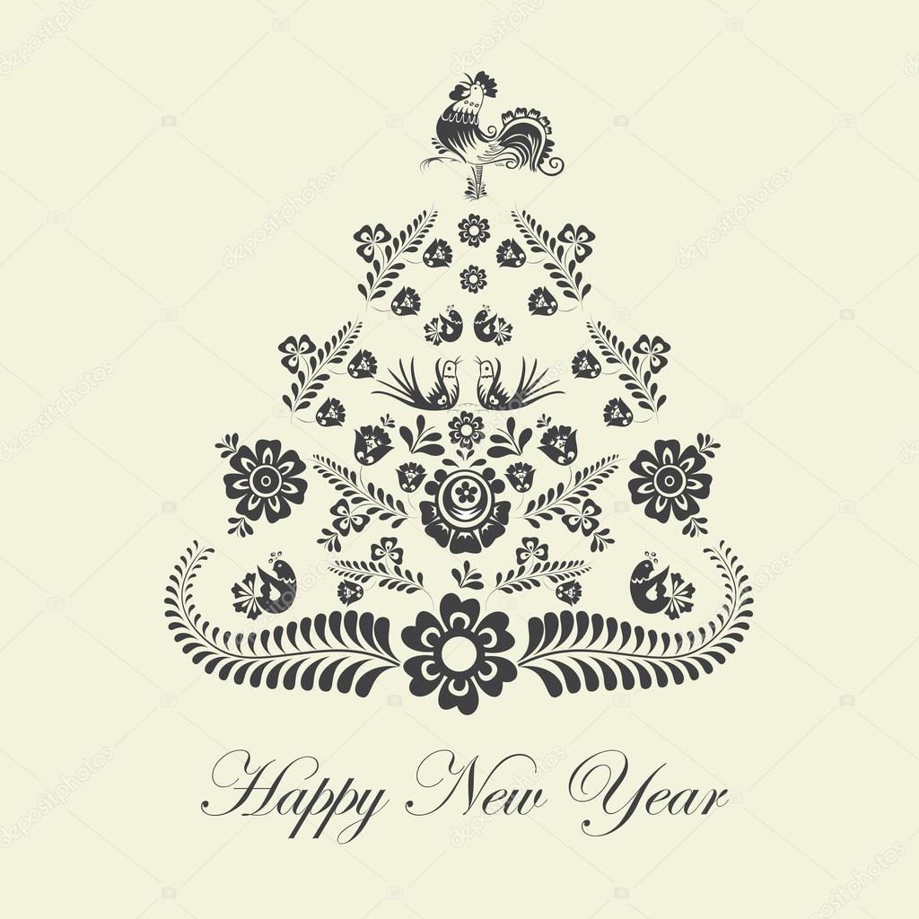 Albero di Natale disegno stilizzato con ornamenti Ceca e moravien — Vettoriale Stock