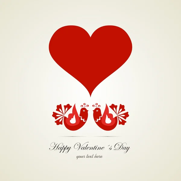 Carte coeur Saint Valentin avec oiseaux — Image vectorielle