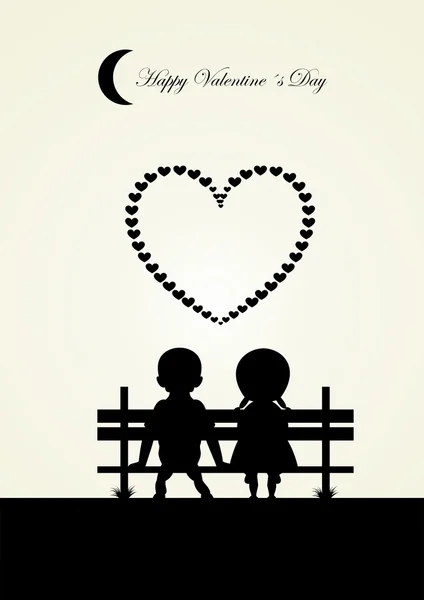Silhouette de garçon et fille assis sur un banc, vecteur — Image vectorielle