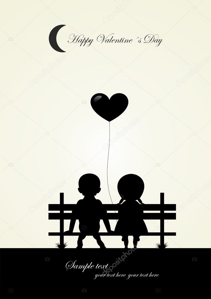 silhouette of boy and girl sitting on a bench, vector