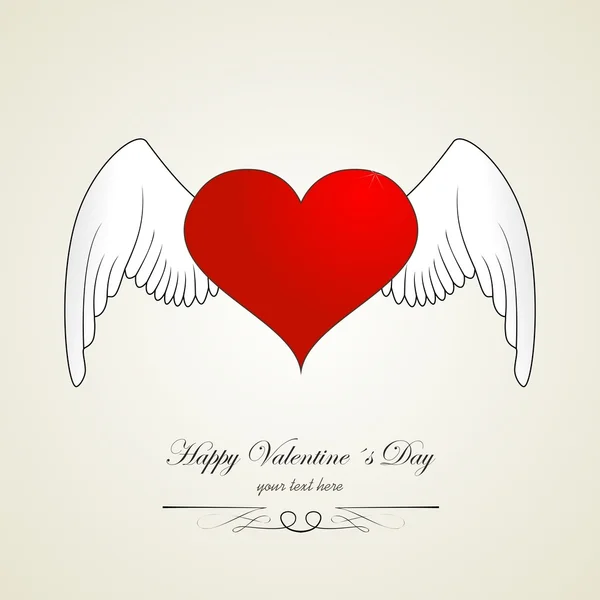 Feliz día de San Valentín corazón con alas de ángel. Rojo blanco — Vector de stock