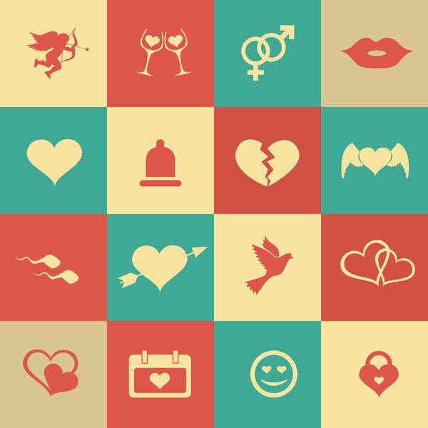Set retro valentine 's day icons, love on the Internet symbols
