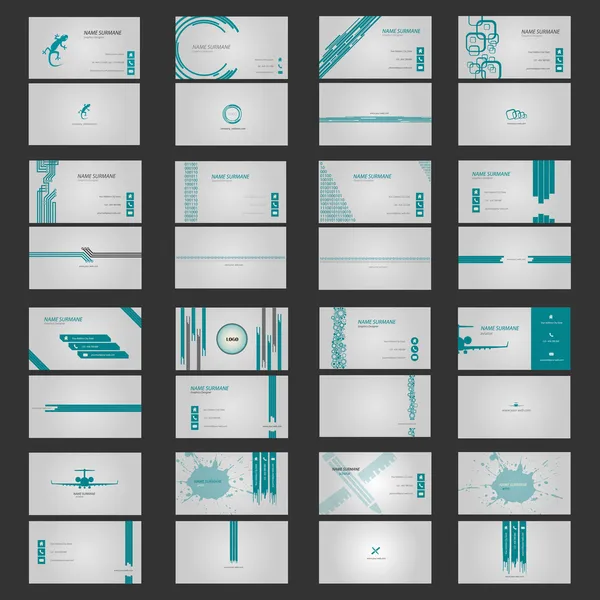 Variété de 16 cartes de visite horizontales détaillées sur différents sujets — Image vectorielle