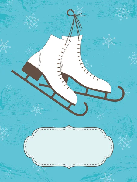 Cartão de Natal retrô com patins de gelo — Vetor de Stock