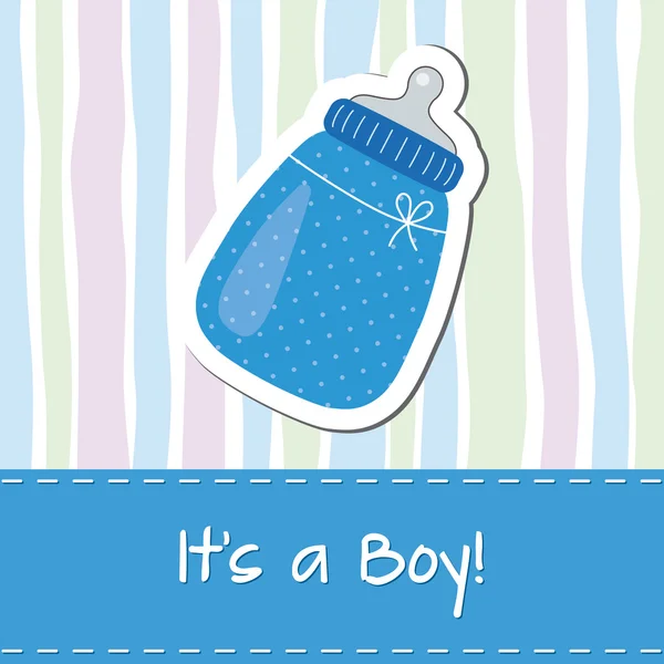 Baby boy shower card with bottle — Stock Vector