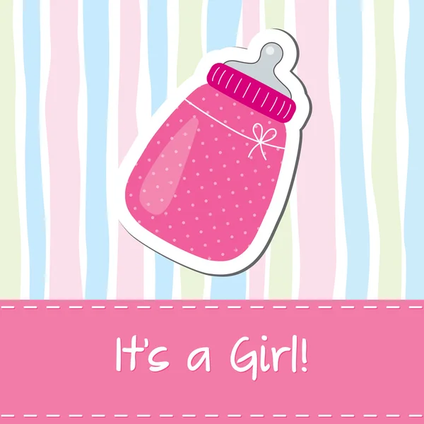 Baby girl shower card with bottle — Stock Vector