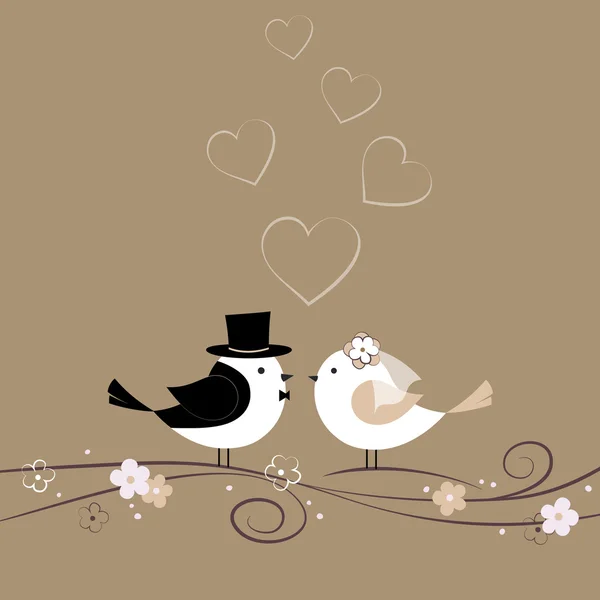 Tarjeta de boda con pájaros — Vector de stock