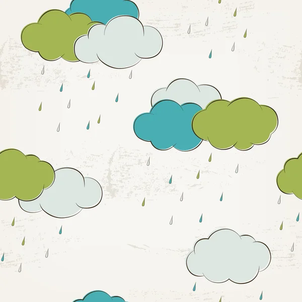 Retro rainy clouds, seamless pattern — Stock Vector
